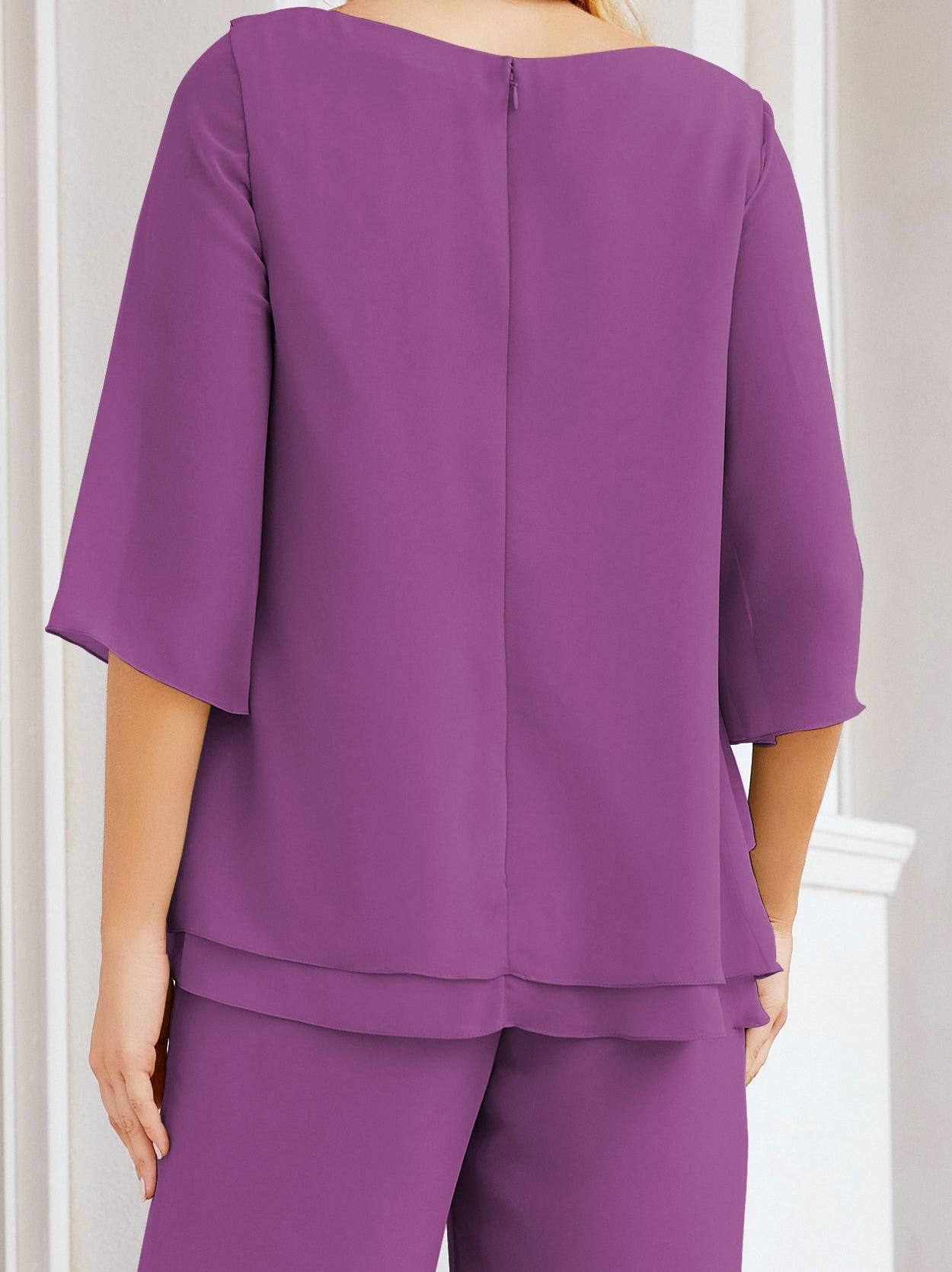 Robe de mariée élégante pour la mère de la mariée en deux pièces, tailleur pantalon grande taille à volants superposés, peignoir argenté 28064