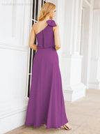 Robe de mariée longue asymétrique en mousseline à volants, sans manches et fendue sur le côté, modèle 28057