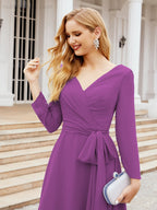 Bridesmaid Dress V-Back Waist Belt Mother of the Bride Wedding Guest SY28031