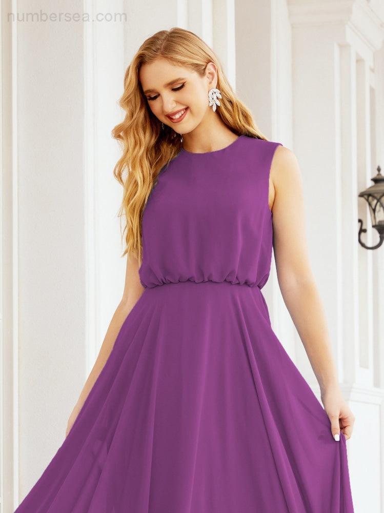 Vestido de Dama de Honra Sem Mangas Longo Linha A para Baile de Gala e Noites Formais 28025