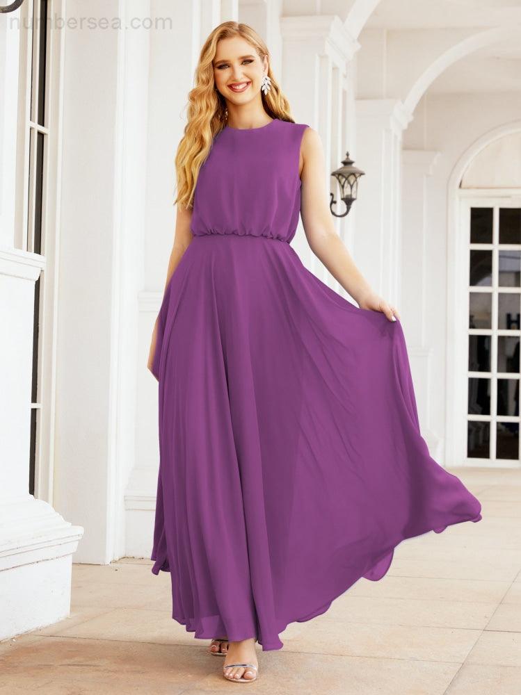 Vestido de Dama de Honra Sem Mangas Longo Linha A para Baile de Gala e Noites Formais 28025