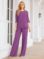 Robe de mariée élégante pour la mère de la mariée en deux pièces, tailleur pantalon grande taille à volants superposés, peignoir argenté 28064