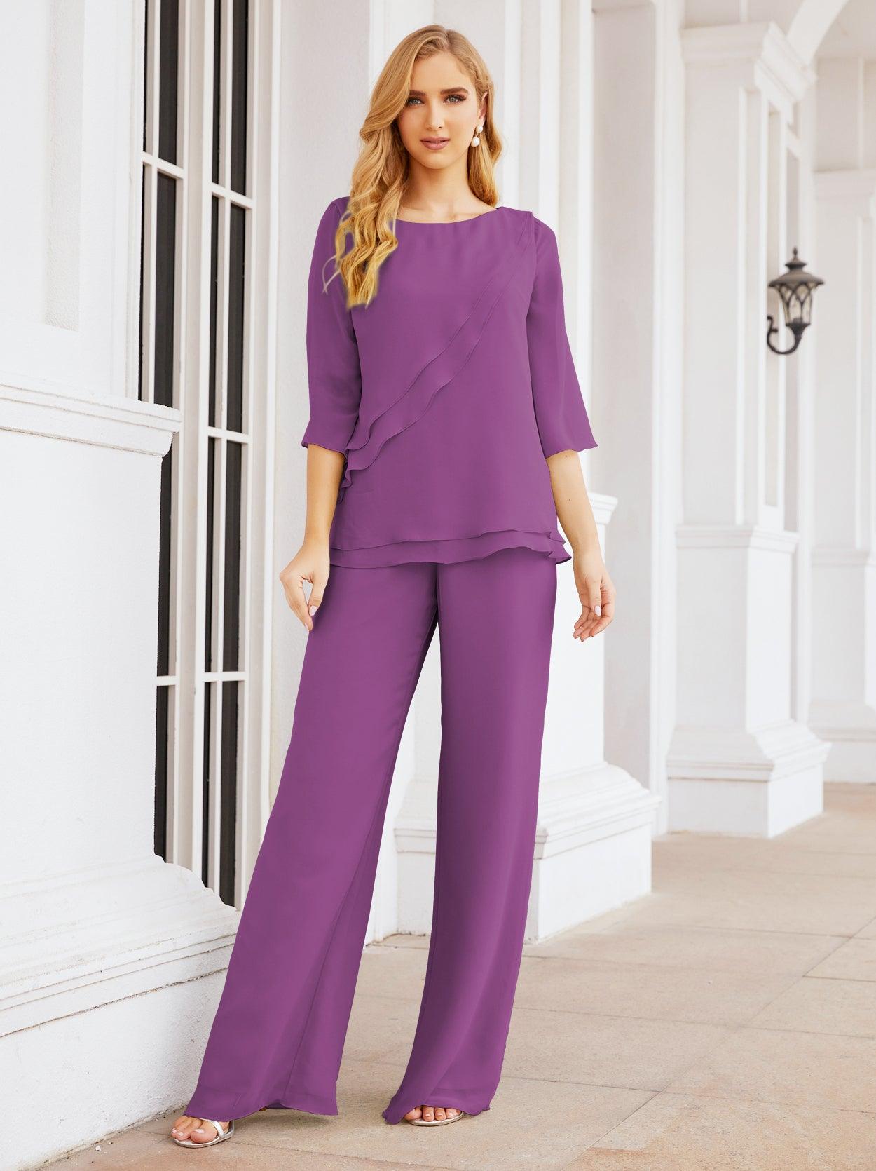 Robe de mariée élégante pour la mère de la mariée en deux pièces, tailleur pantalon grande taille à volants superposés, peignoir argenté 28064