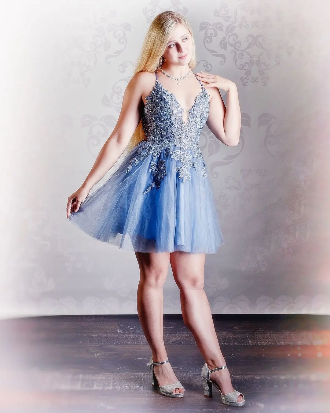 A Line Applique BlushTulle Short Homecoming Dress