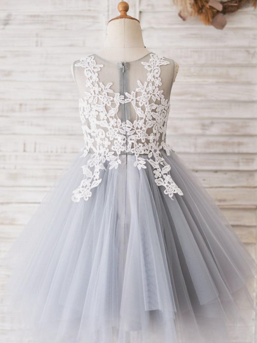 Blue Sweetheart Flower Girl Dress Lace Tulle Floor Length Sleeveless