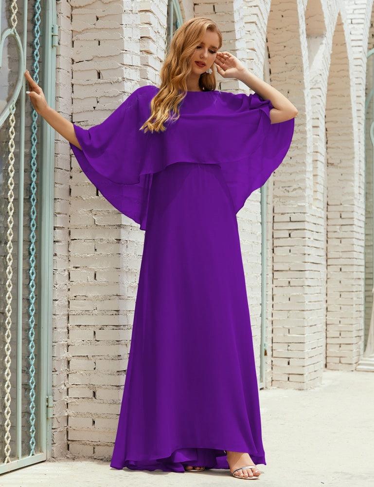 Abito da Damigella Donna Manica Lunga Scollatura a V Chiffon Abito da Cerimonia Matrimonio Festa 28018