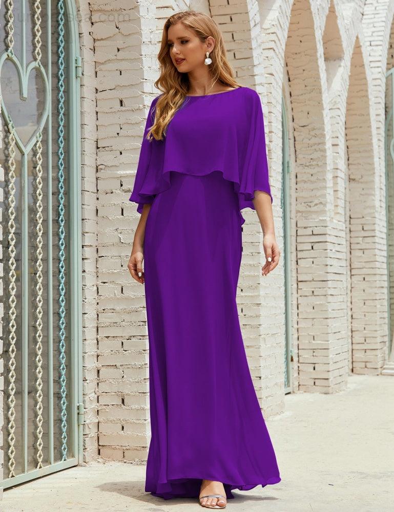 Abito da Damigella Donna Manica Lunga Scollatura a V Chiffon Abito da Cerimonia Matrimonio Festa 28018