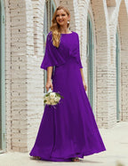 Abito da Damigella Donna Manica Lunga Scollatura a V Chiffon Abito da Cerimonia Matrimonio Festa 28018