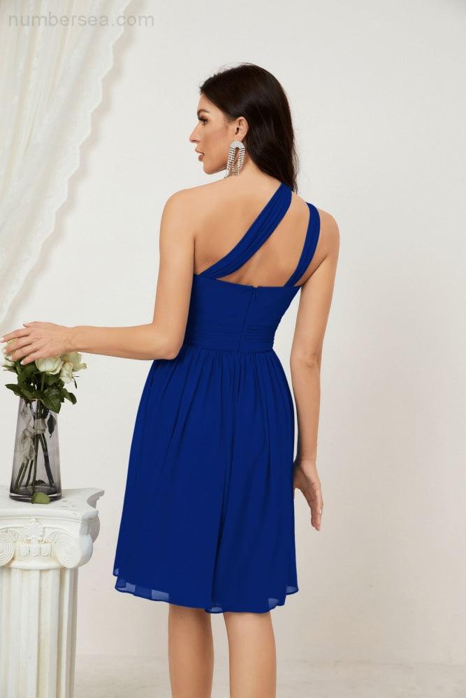 Numbersea Damen Chiffon Kurzes Ein-Schulter Brautjungfernkleid Festliche Kleider für Feier Heimkehr 2804