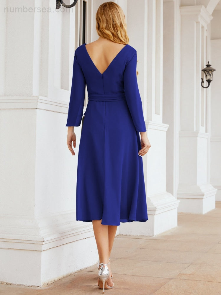 Bridesmaid Dress V-Back Waist Belt Mother of the Bride Wedding Guest SY28031