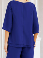 Robe de mariée élégante pour la mère de la mariée en deux pièces, tailleur pantalon grande taille à volants superposés, peignoir argenté 28064