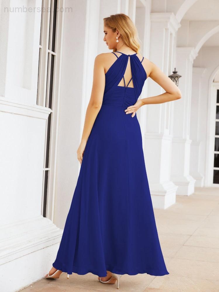 Numbersea Robes de demoiselle d'honneur pour femmes à bretelles doubles spaghetti Robe longue de soirée formelle fendue sur le côté 28051