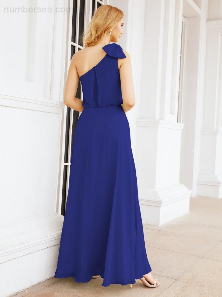 Robe de mariée longue asymétrique en mousseline à volants, sans manches et fendue sur le côté, modèle 28057