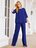 Robe de mariée élégante pour la mère de la mariée en deux pièces, tailleur pantalon grande taille à volants superposés, peignoir argenté 28064