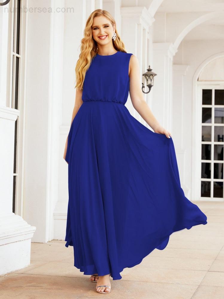 Vestido de Dama de Honra Sem Mangas Longo Linha A para Baile de Gala e Noites Formais 28025