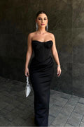 Black Strapless Sweetheart Long Prom Dress With Pleated Skirt