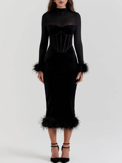 Vestido midi de terciopelo negro 