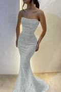 Chic Strapless Long Mermaid Prom Dress With Sequins Custom Colors And Sizes