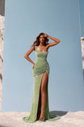 Custom One Shoulder Sequin Long Prom Dress With Pleated Skirt