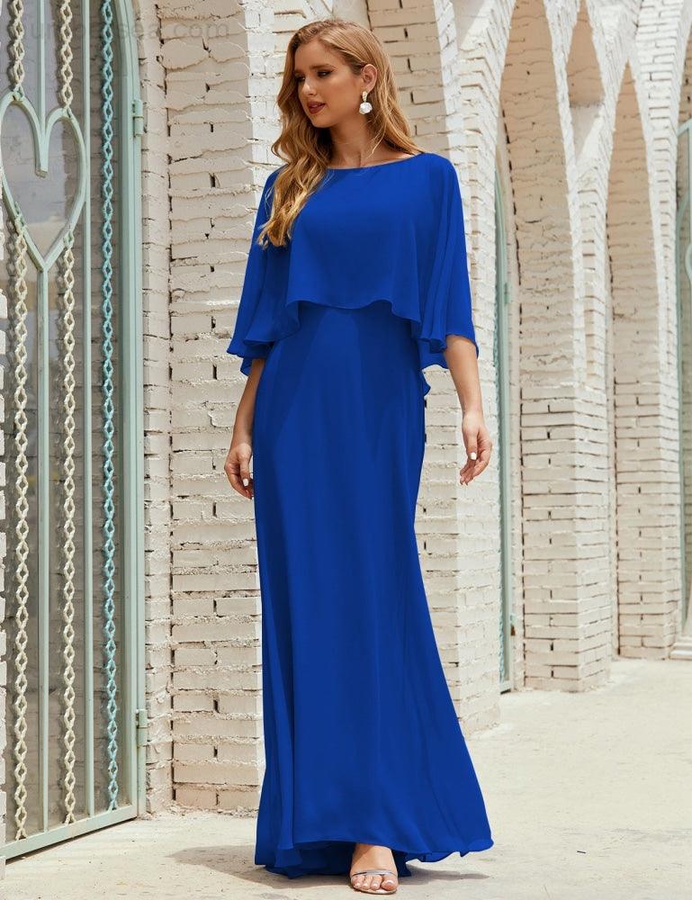 Abito da Damigella Donna Manica Lunga Scollatura a V Chiffon Abito da Cerimonia Matrimonio Festa 28018