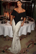 Off Shoulder Strapless Mermaid Prom Dress With Pleated Gloves