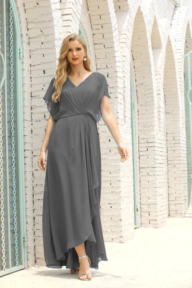 Vestidos de Mãe da Noiva Tamanho Grande Decote em V Comprido para Baixo Vestido de Gala Formal para Convidado de Casamento 28020