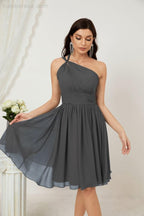 Numbersea Damen Chiffon Kurzes Ein-Schulter Brautjungfernkleid Festliche Kleider für Feier Heimkehr 2804