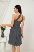 Numbersea Damen Chiffon Kurzes Ein-Schulter Brautjungfernkleid Festliche Kleider für Feier Heimkehr 2804