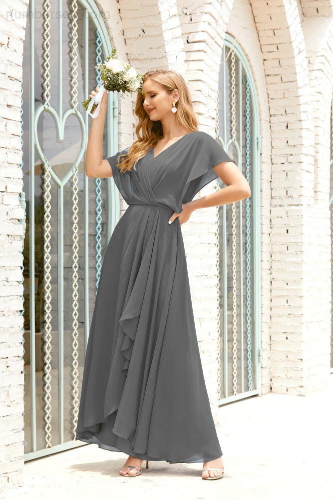 Robe de la Mère de la Mariée Grande Taille Col en V Longueur Solennelle Robe de Bal Formelle pour Invité de Mariage 28020