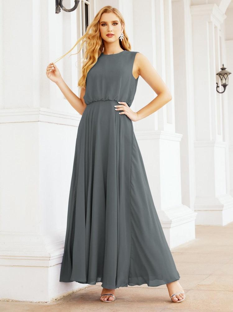 Vestido de Dama de Honra Sem Mangas Longo Linha A para Baile de Gala e Noites Formais 28025