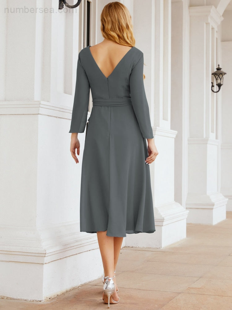 Bridesmaid Dress V-Back Waist Belt Mother of the Bride Wedding Guest SY28031