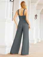 Tuta da sera elegante Numbersea con scollo incrociato, abito lungo per damigella, pantaloni a zampa d'elefante 28033