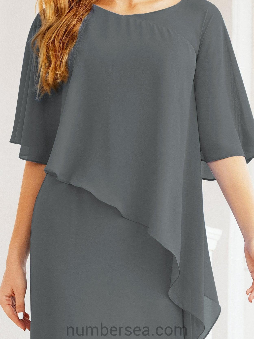 Robe de soirée formelle longue pour mère de la mariée avec cape à volants 28026