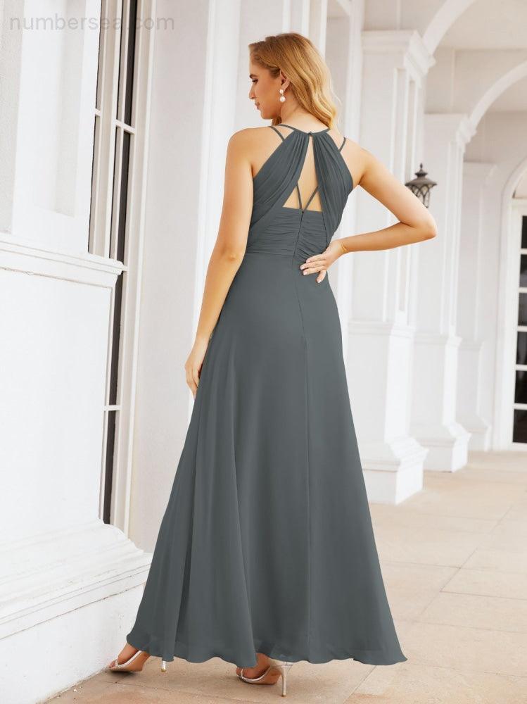 Numbersea Robes de demoiselle d'honneur pour femmes à bretelles doubles spaghetti Robe longue de soirée formelle fendue sur le côté 28051
