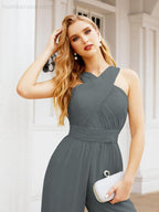 Tuta da sera elegante Numbersea con scollo incrociato, abito lungo per damigella, pantaloni a zampa d'elefante 28033