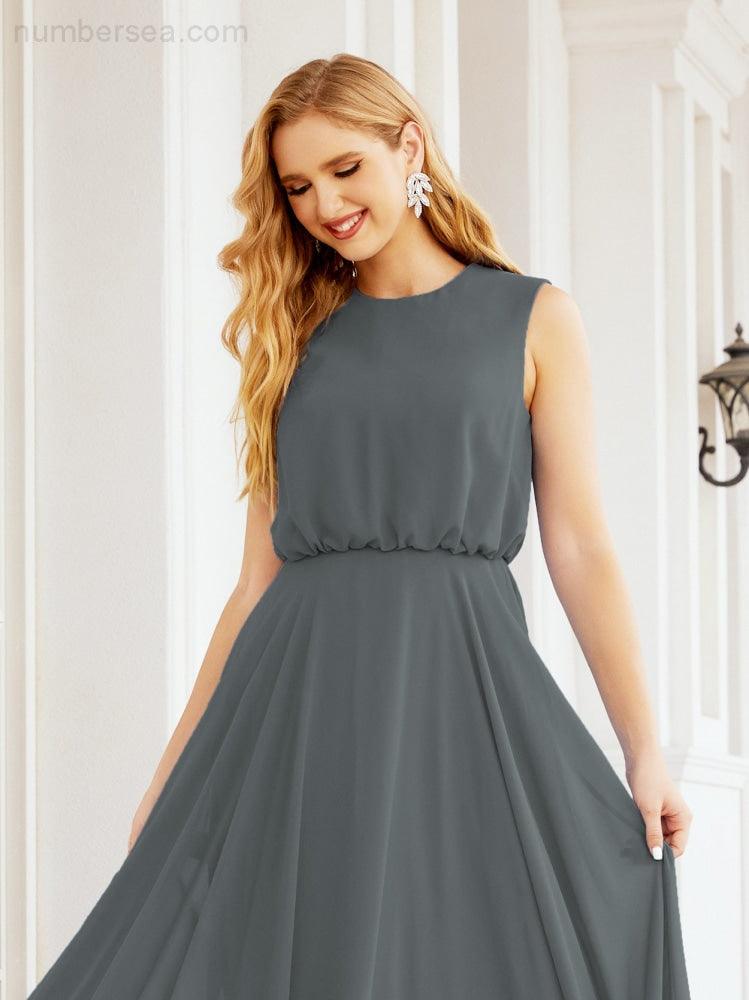 Vestido de Dama de Honra Sem Mangas Longo Linha A para Baile de Gala e Noites Formais 28025