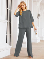 Robe de mariée élégante pour la mère de la mariée en deux pièces, tailleur pantalon grande taille à volants superposés, peignoir argenté 28064