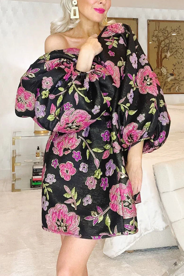 Ma Fille de Rêve Rétro Robe Baby-doll Mini à Imprimé Floral et Manches Bouffantes