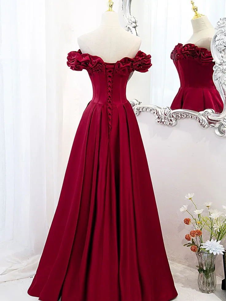 Robe de bal longue en satin à épaules dénudées coupe en A Robe de soirée en satin Y6340