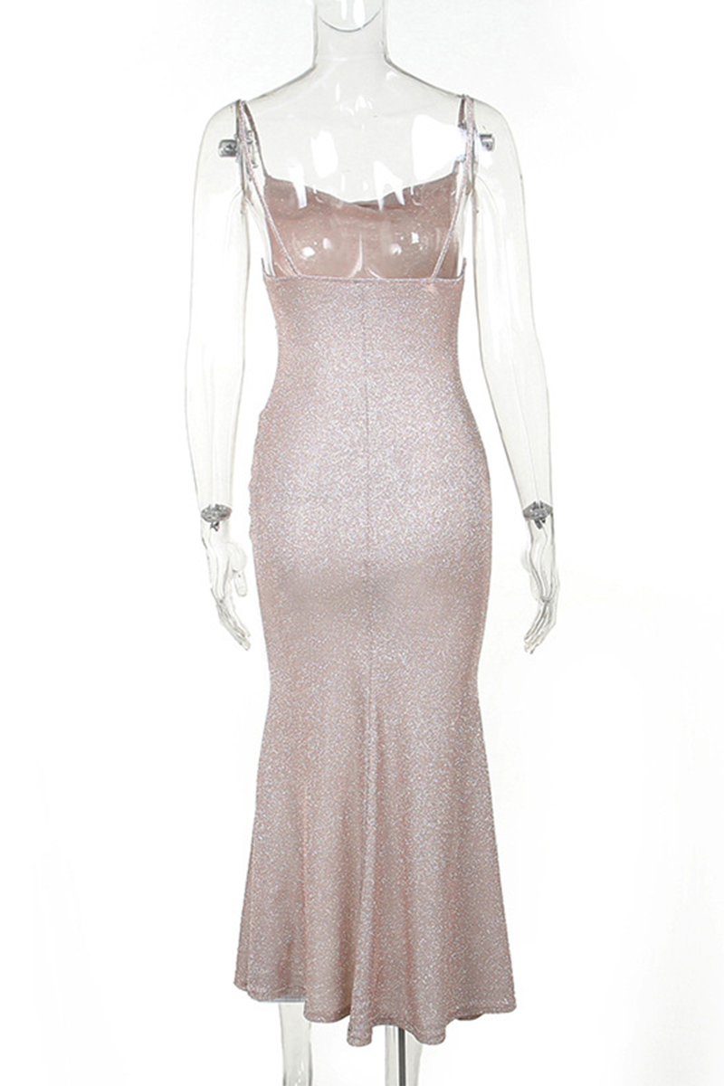 Abiti da sera in tinta unita con scollo alla schiena e paillettes per il ballo di fine anno, sensuali