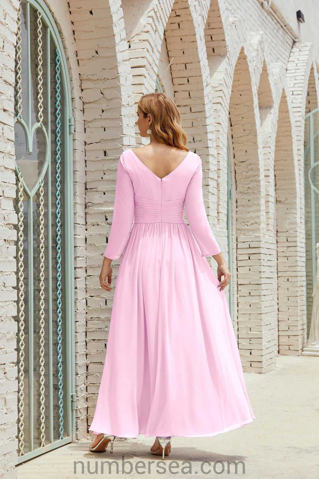 Abito da damigella Numbersea in chiffon, abito formale per festa, abito da sera 28016