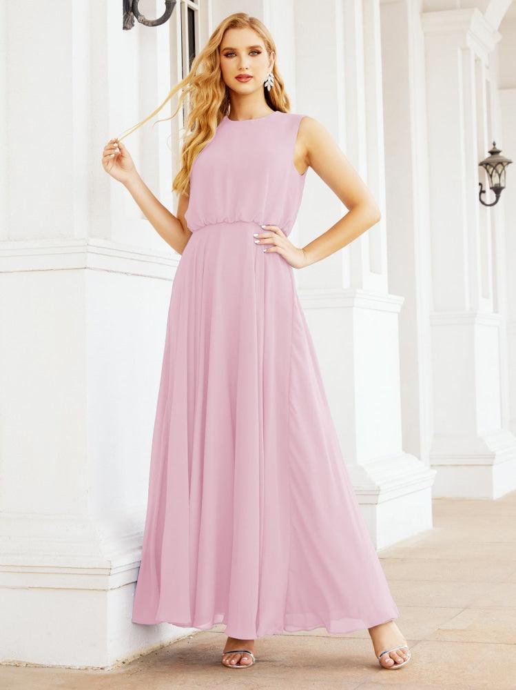 Vestido de Dama de Honra Sem Mangas Longo Linha A para Baile de Gala e Noites Formais 28025