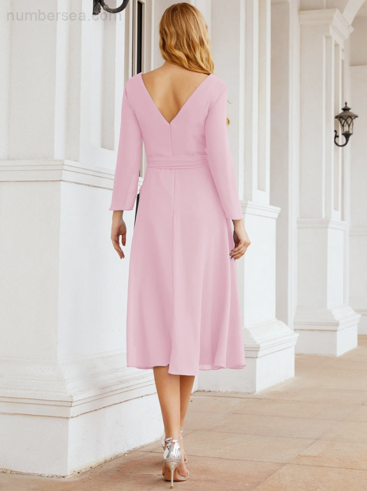 Bridesmaid Dress V-Back Waist Belt Mother of the Bride Wedding Guest SY28031