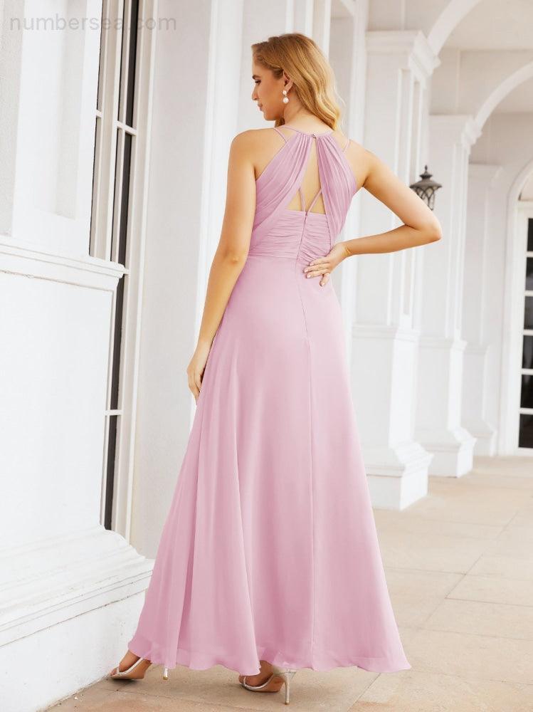 Numbersea Robes de demoiselle d'honneur pour femmes à bretelles doubles spaghetti Robe longue de soirée formelle fendue sur le côté 28051