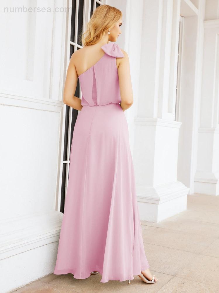 Robe de mariée longue asymétrique en mousseline à volants, sans manches et fendue sur le côté, modèle 28057