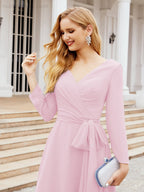 Bridesmaid Dress V-Back Waist Belt Mother of the Bride Wedding Guest SY28031