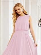 Vestido de Dama de Honra Sem Mangas Longo Linha A para Baile de Gala e Noites Formais 28025