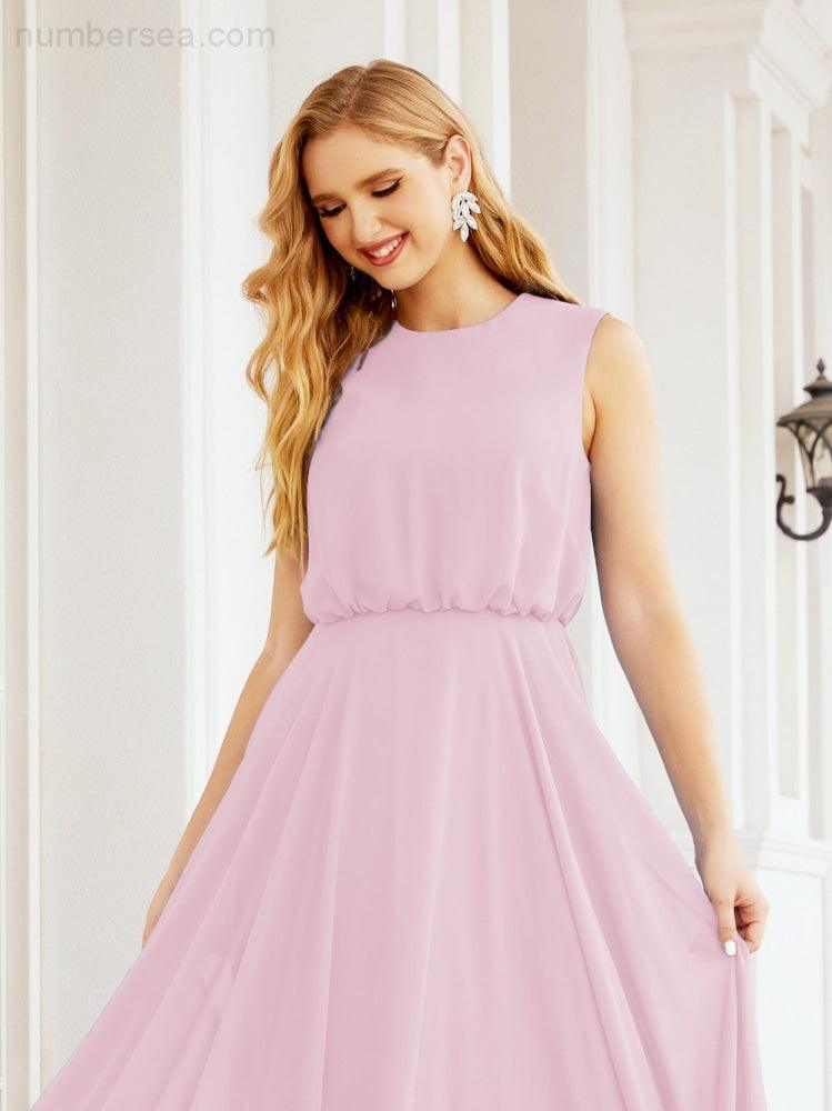 Vestido de Dama de Honra Sem Mangas Longo Linha A para Baile de Gala e Noites Formais 28025