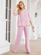 Robe de mariée élégante pour la mère de la mariée en deux pièces, tailleur pantalon grande taille à volants superposés, peignoir argenté 28064