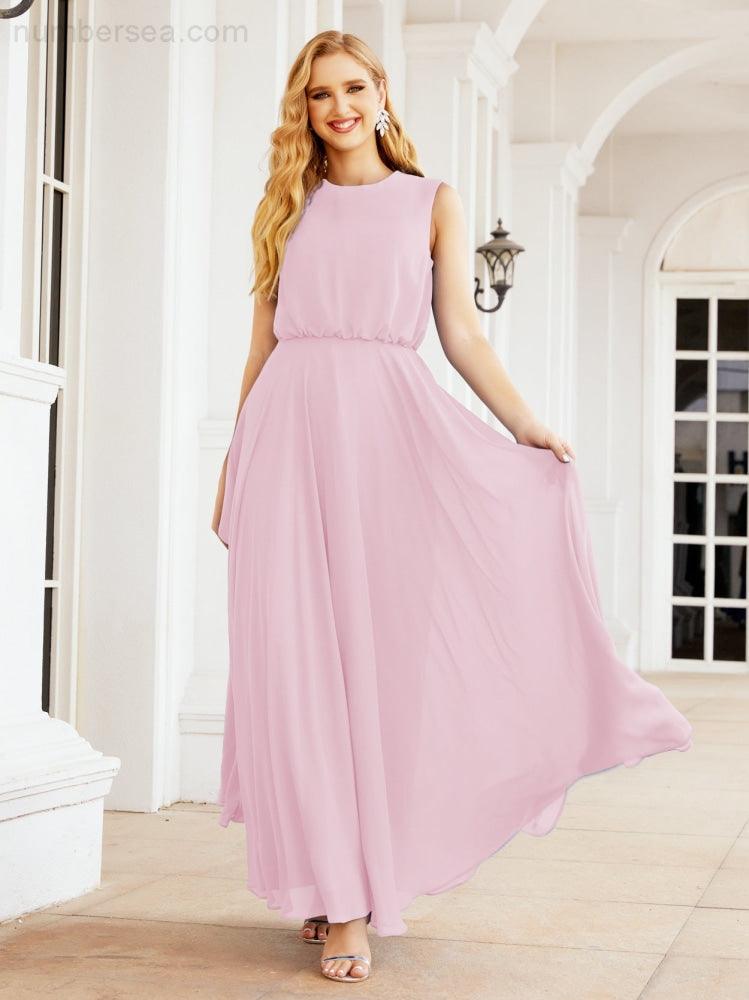 Vestido de Dama de Honra Sem Mangas Longo Linha A para Baile de Gala e Noites Formais 28025